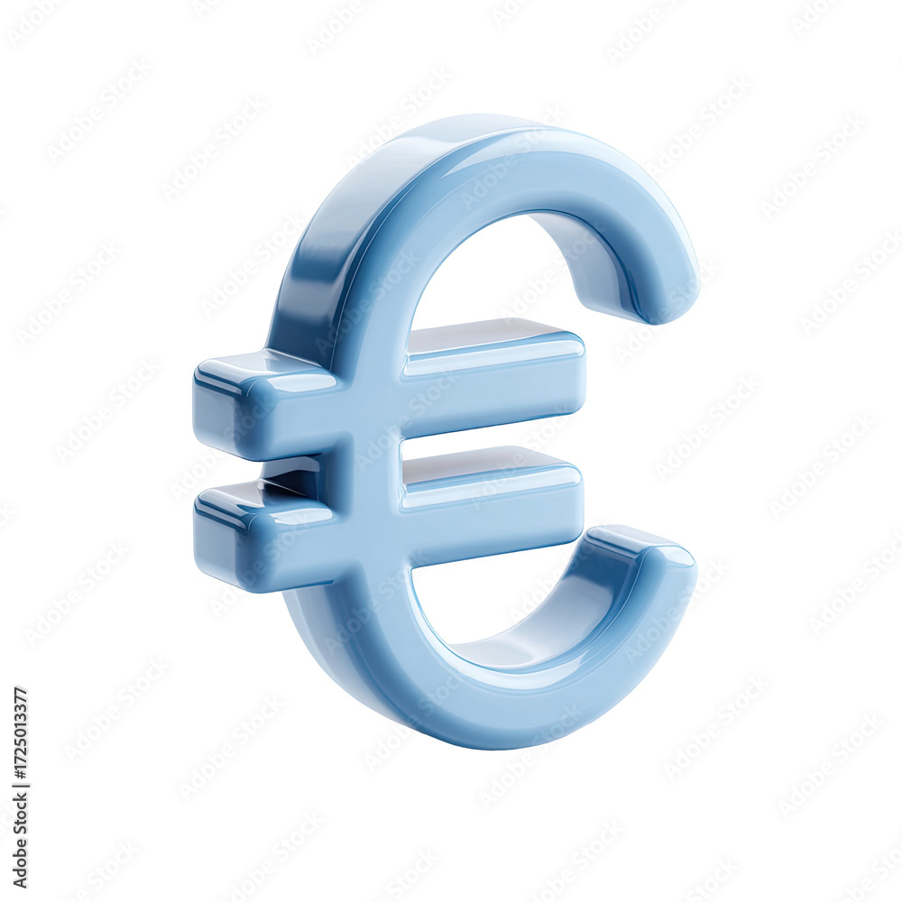 Fototapeta premium A light-blue, three-dimensional euro symbol, rendered with a glossy, slightly reflective surface