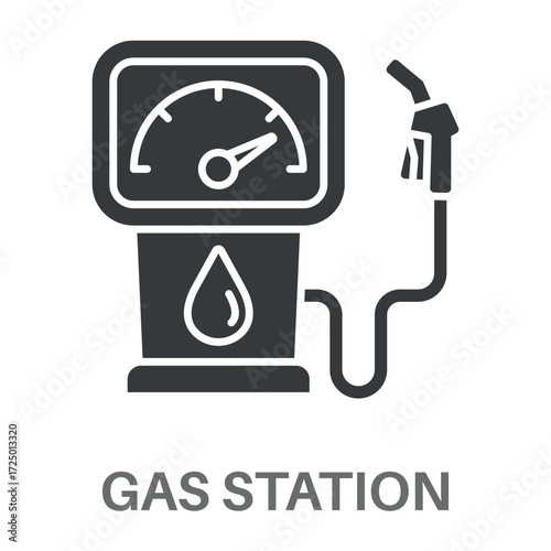Gas Station Silhouette Glyphs Concept Simple Style Design Vector
