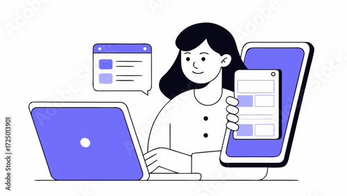 hispanic on smiling business using copy phone in library laptop woman office working indian manager girl holding latin sitting mobile or smartphone modern or student online app space cell g 28096212 2