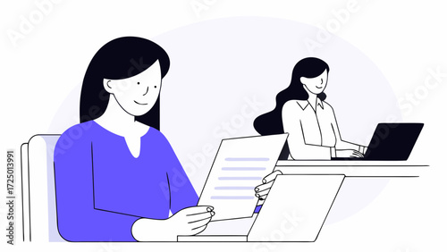 document office businesswoman contract in on specialist copy reading financial space working laptop workplace asian young manager mature woman eastern doing saleswoman using pc computer pap 66473656 1
