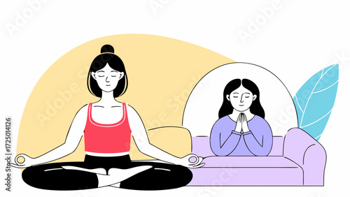 peaceful yoga home woman closed eastern or girl lotus at young indian sit sofa on middle hispanic interior relaxed reduce doing in sitting on couch meditating latin stress eyes brunette wit 44135080 1