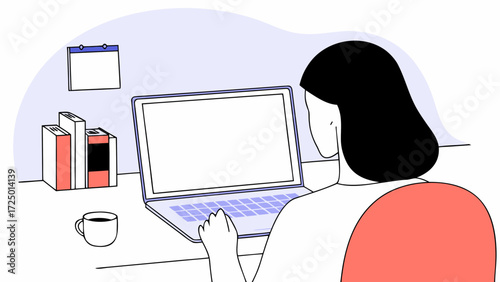 at shoulder view student studying over working woman online of looking at white it for laptop blank for mockup advertising remotely doing ai or freelancer business search home screen female 99124603 1