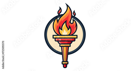 Vibrant illuminated torch with a stylized burning flame, vector illustration symbolizing light, guidance, power, and achievement, presented as a dynamic graphic icon on a clean white background