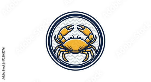 A bold and stylized crab emblem showcasing robust marine life, ideal for branding seafood restaurants, maritime businesses, or any design celebrating ocean creatures