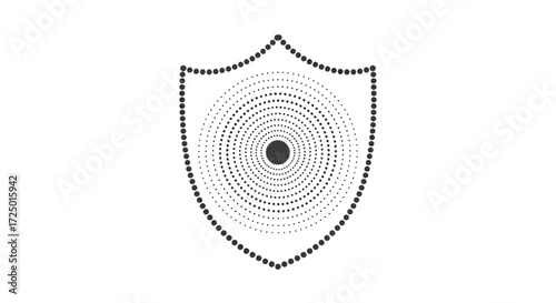 Conceptual Security Shield Icon with Gradient Dot Pattern, Symbolizing Robust Digital Protection and Data Integrity for Cybersecurity Solutions