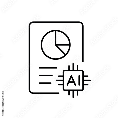 A vector icon of a document with charts and an AI chip, representing AI-powered medical report generation, created in line style with editable stroke