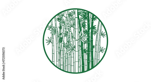 An elegant and stylized green bamboo illustration within a circular frame, evoking a serene and natural Asian aesthetic, perfect for designs requiring a tranquil, nature-inspired element