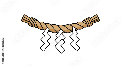 Traditional Japanese Shimenawa rope with sacred Shide paper streamers, symbolizing purification and protection in Shinto rituals and cultural practices and heritage