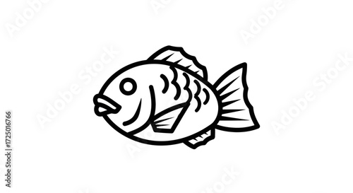 Black and white stylized fish line art illustration, capturing a serene aquatic motif. This elegant graphic design element evokes traditional Japanese aesthetics