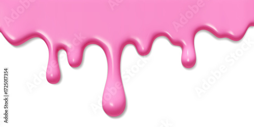 Pink ice cream background with melt drip effect for dessert designs - glossy liquid flowing down on transparent bg.