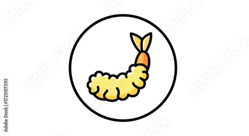 Delicious golden-fried tempura shrimp illustration, a classic Japanese culinary delight icon, perfect for menus, web design, or restaurant branding