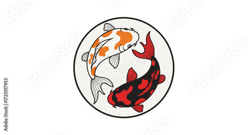 Harmonious Koi Fish Graphic Design Symbolizing Balance and Prosperity in a Traditional Oriental Art Style