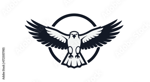 Majestic eagle or hawk illustration with widespread wings, soaring within a protective circular frame. A powerful symbol of freedom, strength, and vision for branding