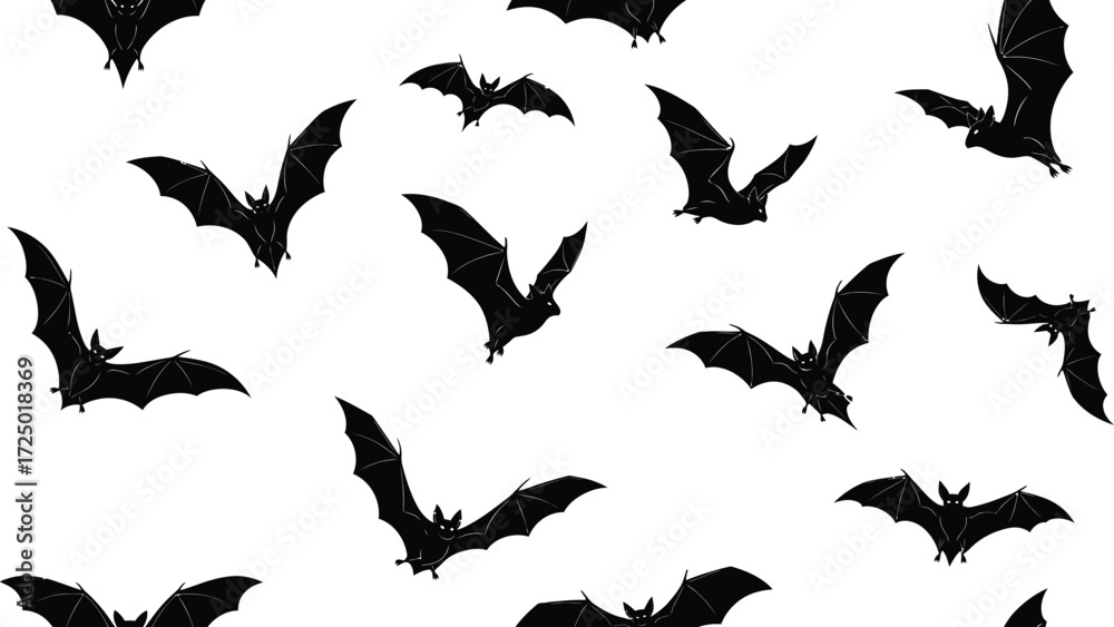 Obraz premium Seamless pattern of bats halloween with flying bats black and vector illustration