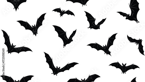 Seamless pattern of bats halloween with flying bats black and vector illustration
