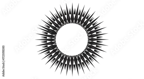 Abstract radial sunburst graphic design element in black and white, featuring a sharp and modern symmetrical pattern for decorative and illustrative purposes for various projects