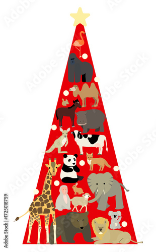 動物たちのクリスマスツリーイラスト