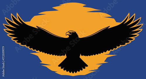 A powerful silhouette of a soaring eagle with wings outstretched against a vibrant, textured sun, symbolizing strength, freedom, and an expansive view of the world