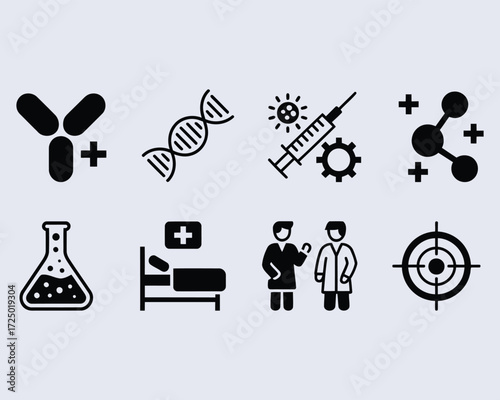 Modern Medical Pictograms Representing Healthcare Research Innovation Disease Treatment and Clinical Practice Essential Visuals for Health Related Projects and Information