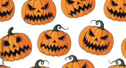 Seamless halloween pattern with scary pumpkins vector illustration for wrapping paper and textile