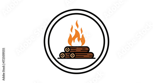 Vector graphic illustrating a classic campfire with burning logs and bright flames, symbolizing warmth, outdoor adventure
