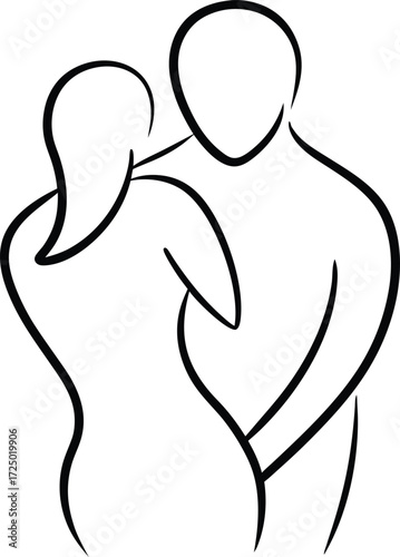 abstract line art couple hugging silhouette illustration on transparent