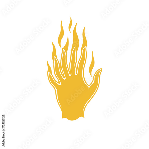 Stylized yellow hand with flames – symbolic vector illustration of burning energy