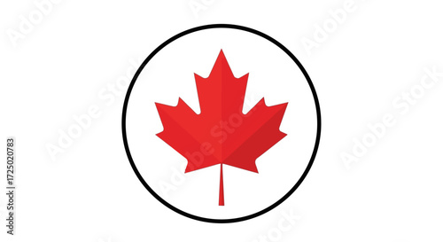 A vibrant red maple leaf emblem prominently displayed within a sleek circular border, set against a pristine white background, symbolizing national identity and heritage