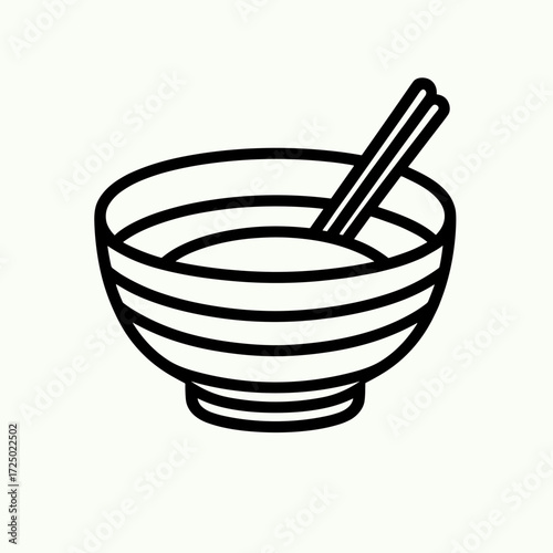 Outline of a bowl with chopsticks on a light background  