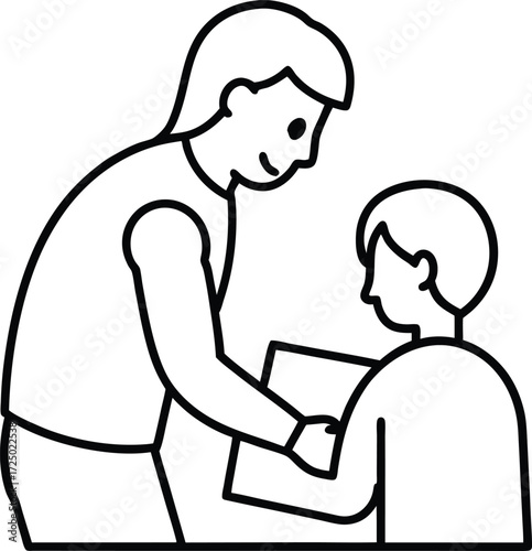 abstract line art teacher helping student illustration on transparent