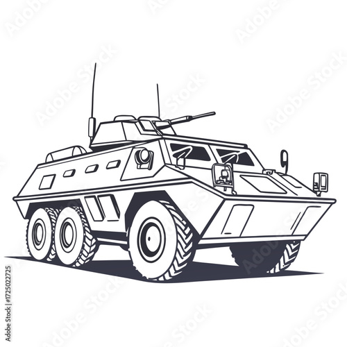 Vector art of vector illustration of an armored personnel carrier, a military vehicle designed for transporting troops and providing fire support in combat situations