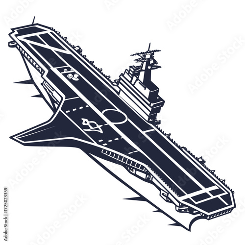 Illustration of an aircraft carrier, a formidable naval vessel designed for deploying and recovering aircraft, showcasing its flight deck, control tower, and overall structure