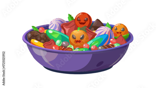 Halloween candy bowl full of sweets and treats illustration for trick or treat holiday celebration