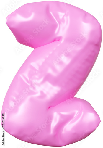 3D Pink inflatable letter Z with a glossy plastic effect, inflated balloon style typography for trendy futuristic design