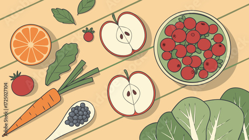 Healthy eating concept with fresh fruits and vegetables for nutrition and wellness lifestyle diet plan