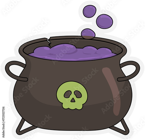 Witch's Cauldron Potion Pot Sticker with Skull