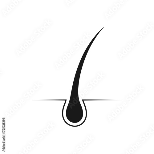Hair follicle vector illustration depicting a single hair piercing through the skin surface, showcasing the root structure beneath. Essential for anatomy, dermatology, and beauty concepts.