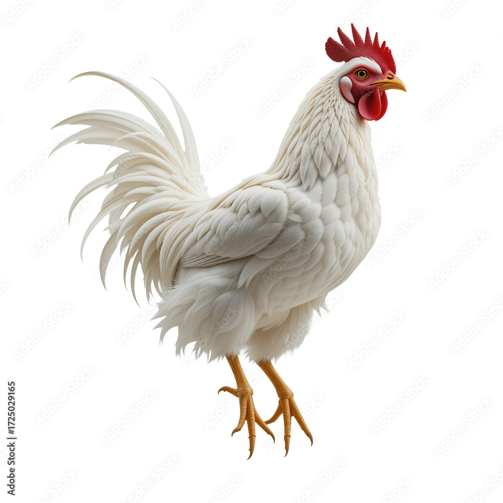 Fototapeta premium Chicken hen jumping isolated on transparent background. 
