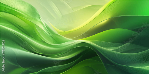 Smooth blue and green fractal curves create a flowing abstract wave pattern with an energetic digital light illustration