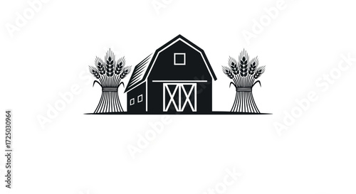 Rustic barn silhouette with wheat stalks on either side a classic farm building emblem perfect for agricultural branding isolated on transparent background