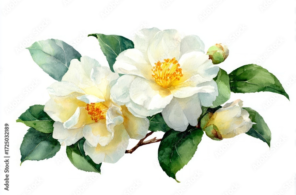 Obraz premium Watercolor Camellias: A Delicate Floral Study