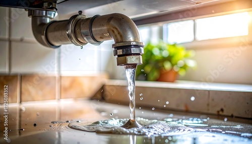 Water flowing from old faucet, splashing onto sink