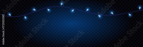 Christmas garland with light bulb effect on transparent background.