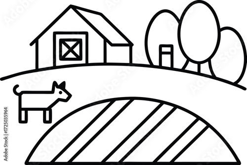 cute farm scene barn animals fields illustration on transparent