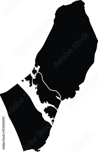 A black silhouette vector map of New Hanover County, North Carolina, showing its distinctive coastal geography and waterways.
