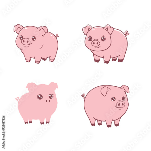 animal vector of Cute pig cartoon vector illustration, pastel pink.