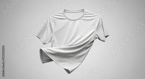 White Sports T Shirt Flat Lay on Light Gray Background