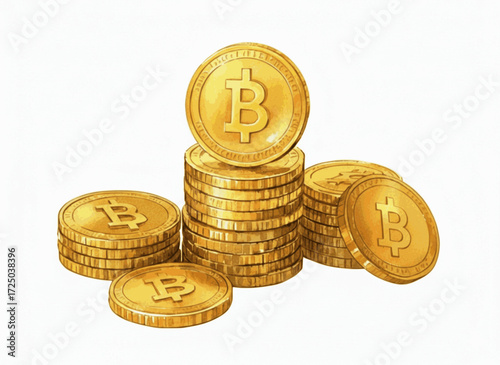 Gilded Code Multiple Bitcoin gold coins isolated watercolor vector illustration svg