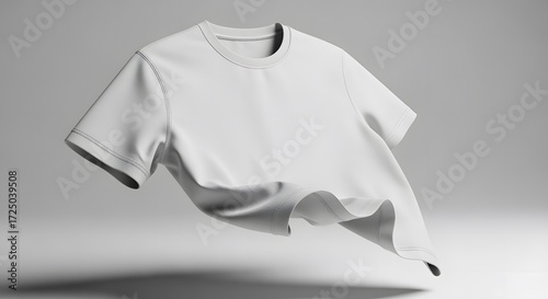 White T-Shirt Floating in Midair on Light Gray Background