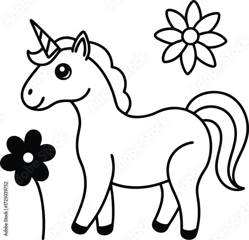 cute unicorn rainbow mane floral illustration on transparent